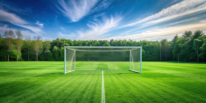 lush green grass soccer field with white goals and goalposts , green, nature