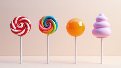 Colorful Lollipops and Cotton Candy on Sticks Sweet Treats Candy Background