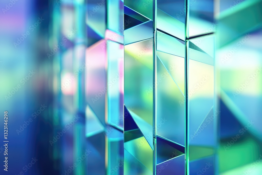 Aufkleber abstract image of iridescent glass panels, creating a geometric pattern with vibrant teal and blue h
