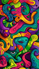 Graffiti-style repeating pattern background with vibrant colors