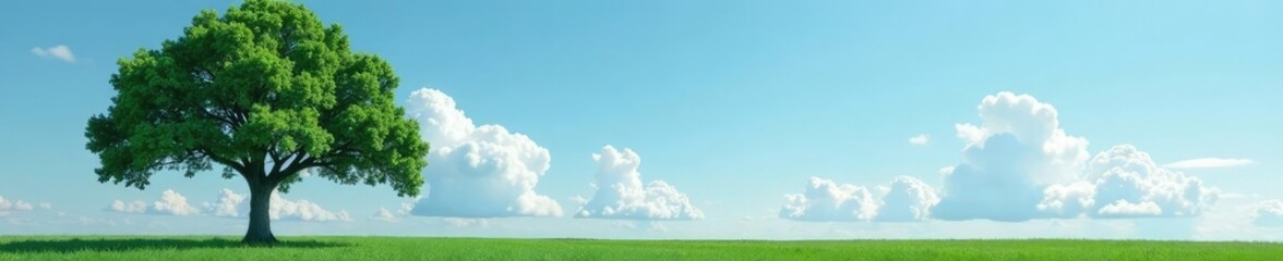 Fototapeta premium Isolated tree against a blue-gray sky with clouds, nature, calm, evergreen