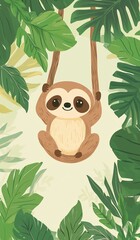 Obraz premium Cute Cartoon Sloth Banner with Room for Copy (Generative AI)