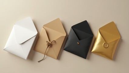 Elegant Collection of Four Blank Envelopes White Beige Black and Gold