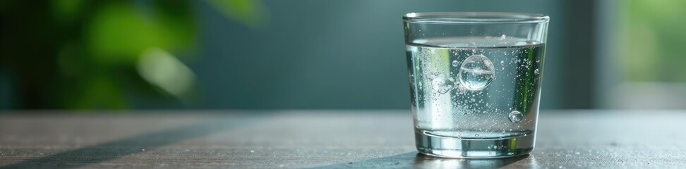 Glass filled with clear water on a table surface, water, clear