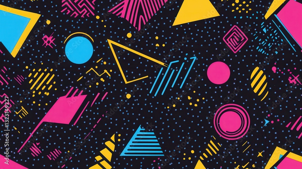Aufkleber abstract geometric shapes with vibrant colors and dark background for modern design and patterns