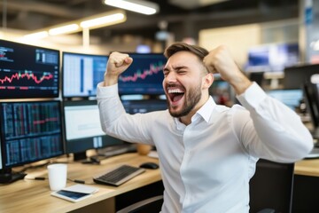 Celebrating success in trading trader's triumph in a high-tech office environment