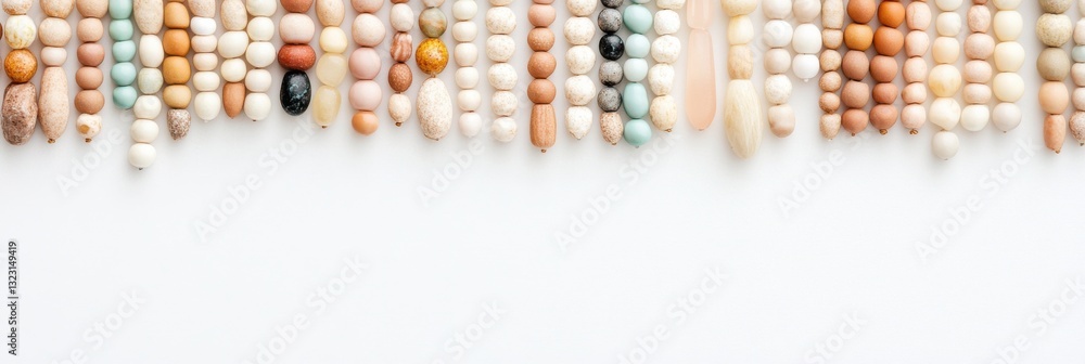 Poster colorful beaded anklets with unique patterns and textures on a minimal background
