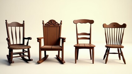 Collection of Four Wooden Chairs Rocking Chairs Classic and Windsor Styles
