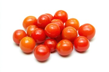 Fresh Barbados cherries displayed together on a clean white background for culinary presentations and recipes