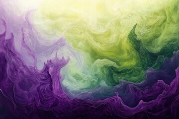 Fototapeta premium Abstract art showcasing swirling shades of purple, green, and yellow, creating a mesmerizing and dreamy effect.