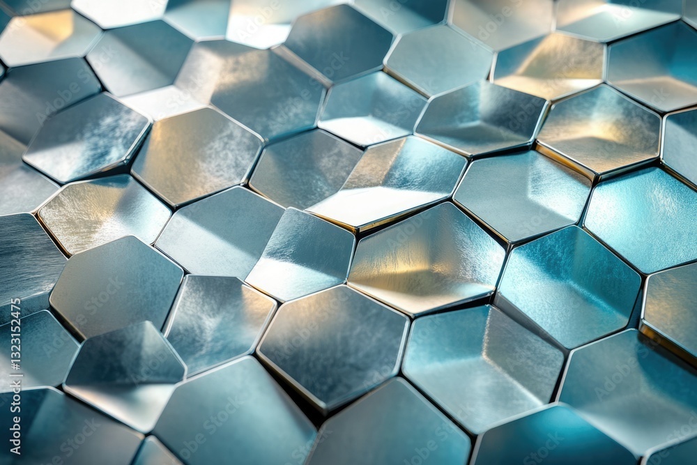 Aufkleber Abstract metallic honeycomb pattern, textured surface of hexagonal shapes, blue and silver tones.
