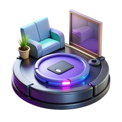 Fototapeta premium 3D Futuristic Living Room with Neon Sofa & Coffee Table. Futuristic 3D Lounge with Neon Sofa.