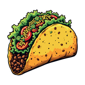 cartoon taco with lettuce and tomatoes clip art preview