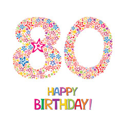 Happy birthday card. Celebration background with number  eighty , firework and place for your text. Vector illustration 