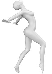 3D female mannequin in ballet dancer pose, capturing the grace and elegance of ballet movements. Ideal for dance-themed designs and artistic projects, image depicts beauty and poise of ballet dancer.