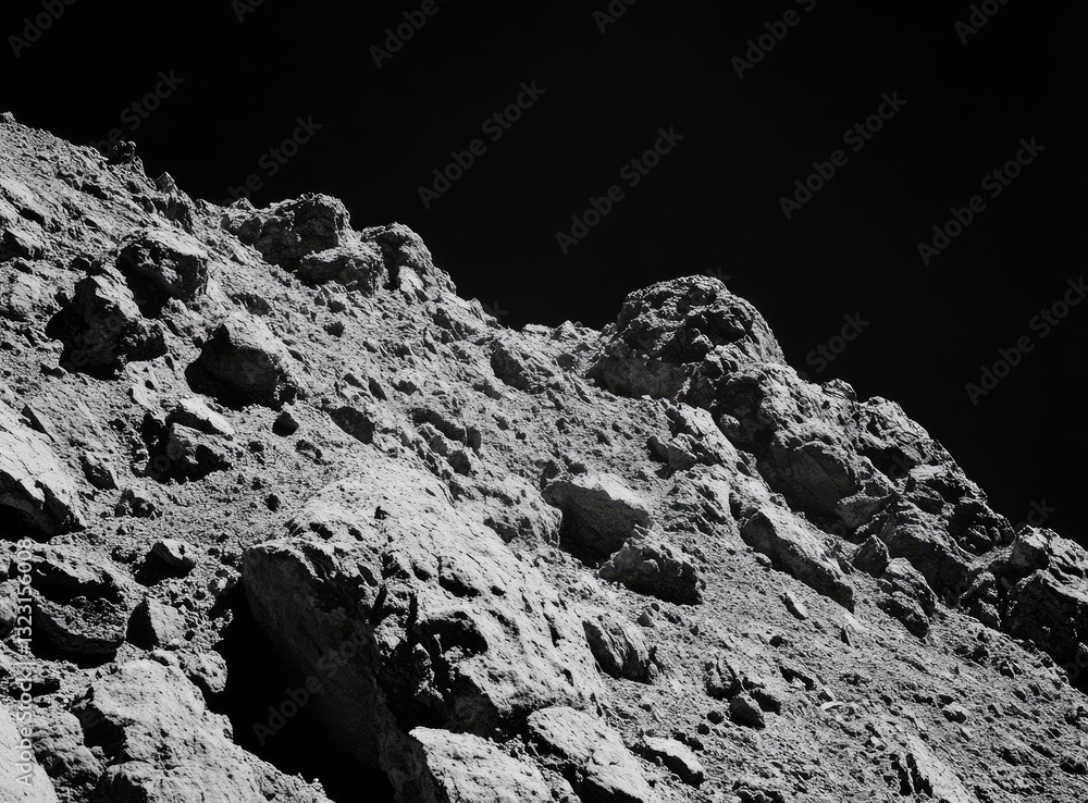 Wall mural lunar rocky slope, dark space backdrop