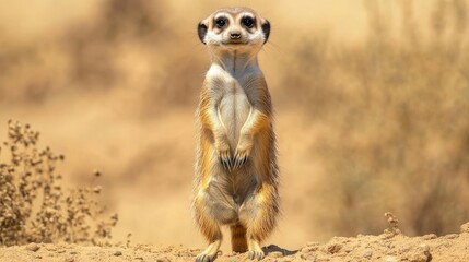 Fototapeta premium A standing meerkat is surveying its surroundings with interest
