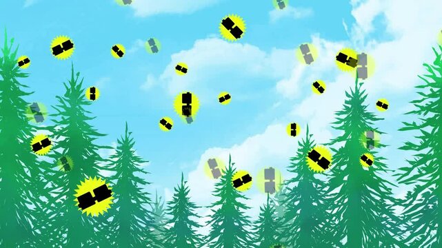 杉花粉。花粉症、アレルギー。アニメーション。