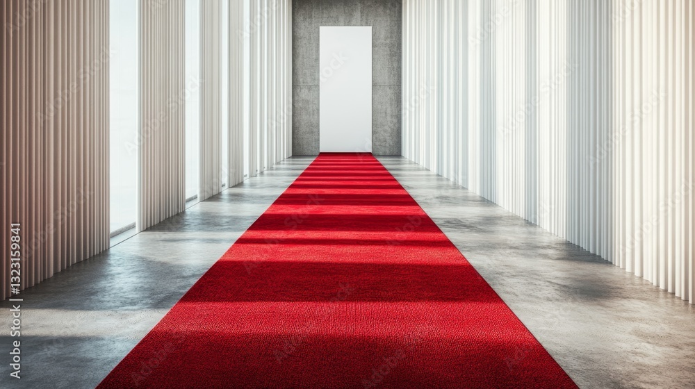Poster sleek empty hallway with red carpet and minimalist background