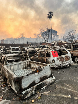 Burned Cars with Smoky Sky