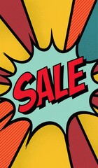 "Vibrant Digital Pop-Art 'SALE' Sign Illustration with Bold Colors and Comic Book Style"