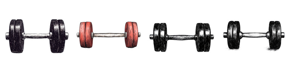 Fototapeta premium Assortment of Dumbbells and Barbells for Strength and Fitness Training in Gym Setting Fitness Equipment for Muscle Building Bodybuilding and Achieving Wellness Goals