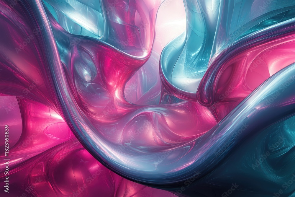 Leinwandbilder abstract art depicting swirling, glossy forms in vibrant pink and teal, creating a mesmerizing visua
