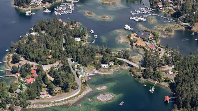 Sechelt, British Columbia, Canada. Aerial view of the Sunshine Coast. Small coastal town. Summer.
