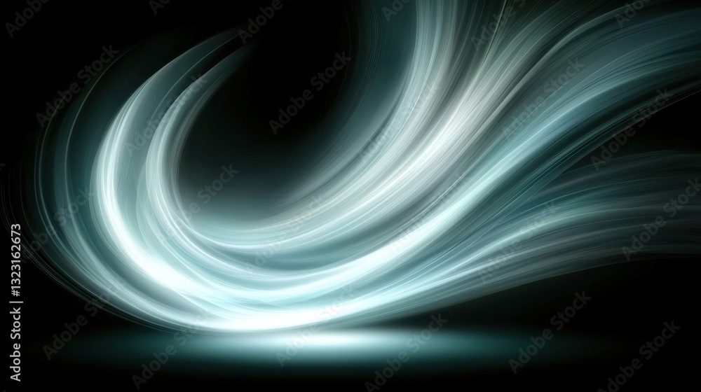Poster a swirling, ethereal light effect against a dark background, creating a sense of movement and fluidi