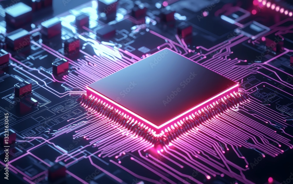 Poster a close-up of a digital esim processor with a glowing holographic effect, representing next-generati
