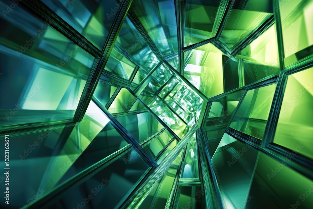 Aufkleber abstract green glass tunnel, complex geometric shapes create a mesmerizing and modern design.