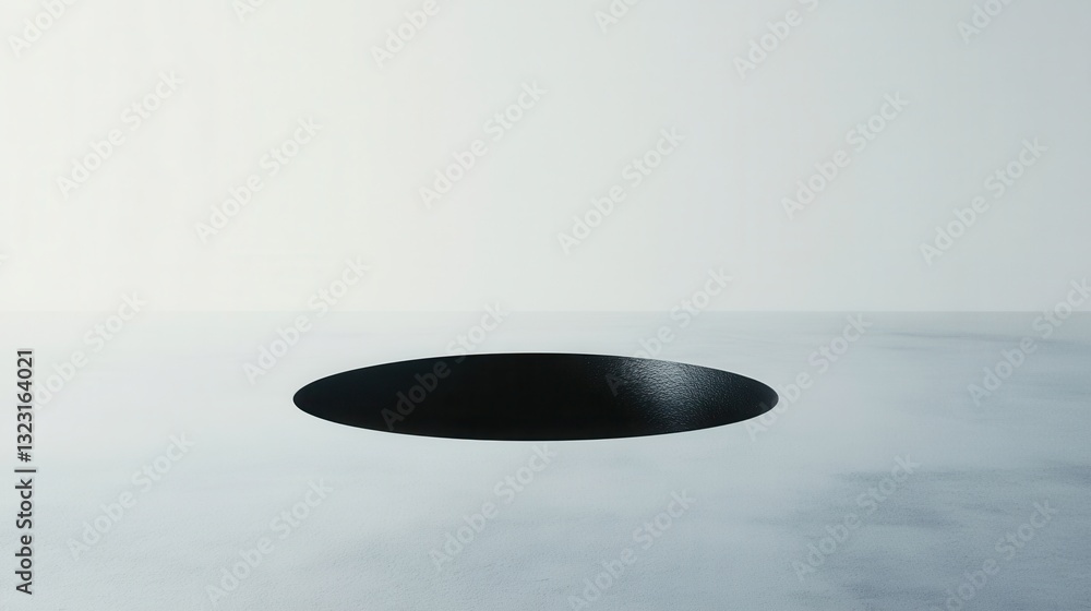 Aufkleber minimalist black circular hole on light background with smooth surface and soft shadows