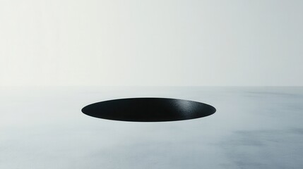 Minimalist Black Circular Hole on Light Background with Smooth Surface and Soft Shadows
