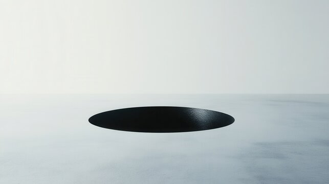 Minimalist Black Circular Hole on Light Background with Smooth Surface and Soft Shadows