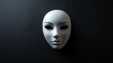 Elegant White Mask on Dark Background Symbolizing Mystery and Emotion in Art and Theater