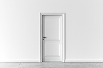 Fototapeta premium Modern home entrance, minimalist white door on white wall.