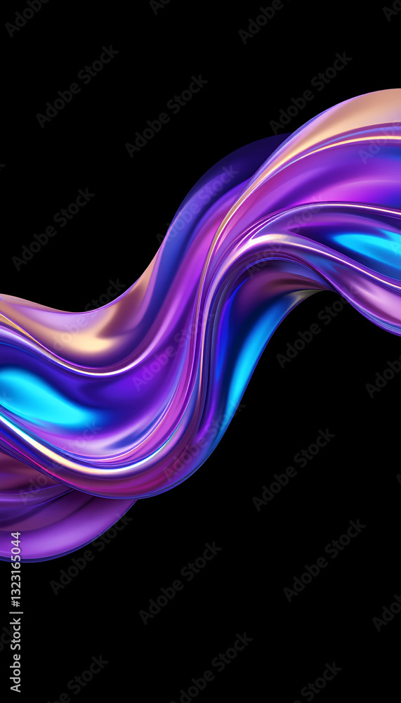 Poster abstract fluid holographic iridescent purple wave on dark background - 3d render gradient design for