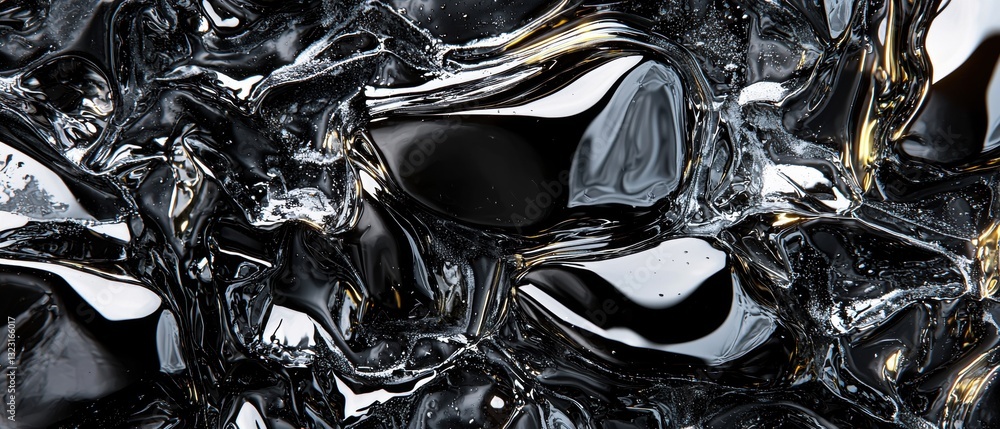 Aufkleber a close-up view of shiny, smooth black surfaces with reflections and intricate textures, creating an