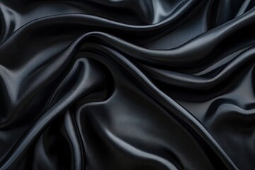Fototapeta premium Black silk drapes, flowing texture, studio background, elegant fabric