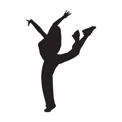 Vector silhouette of a woman balancing on one foot.
