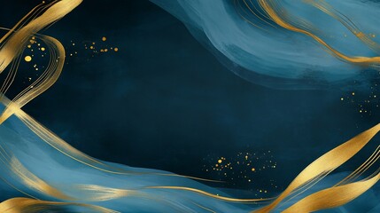 Abstract teal and gold background with fluid shapes and glittering accents.