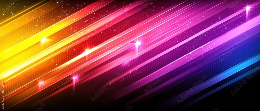 Poster a vibrant abstract background featuring diagonal streaks of pink, yellow, and blue with shimmering l