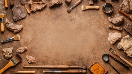 Tools and Fossil Fragments Arranged for Paleontological Study