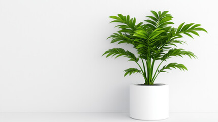 Fototapeta premium Vibrant green plant in a white pot adding a touch of nature to a freelance lifestyle and flexible work environment