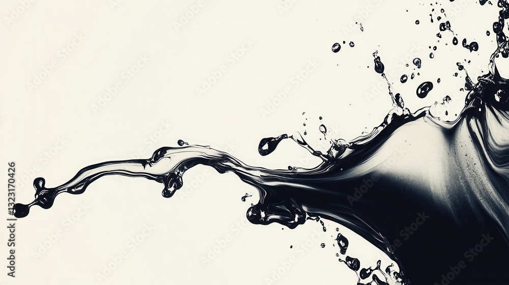 Poster high contrast splash of liquid on white background creating dynamic artistic effect