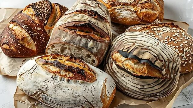 Freshly baked artisan sourdough bread with a decorative crisscross pattern resting on a rustic wooden board, showcasing a crispy crust and golden brown texture