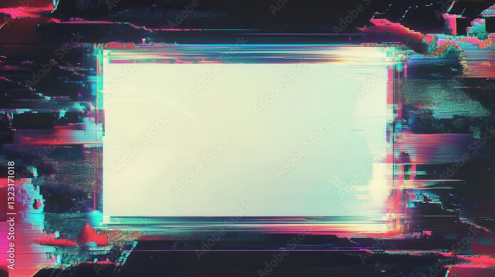 Poster abstract digital glitch effect with vibrant color streaks and a blank space for text or images