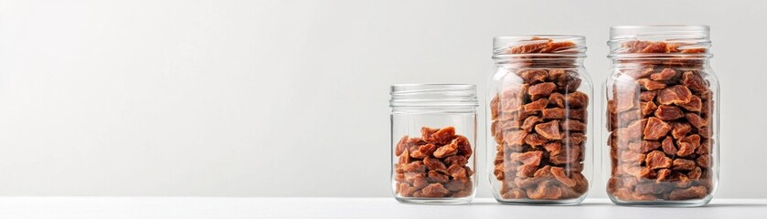Homemade dehydrated liver treats for dogs, neatly stacked in glass jars