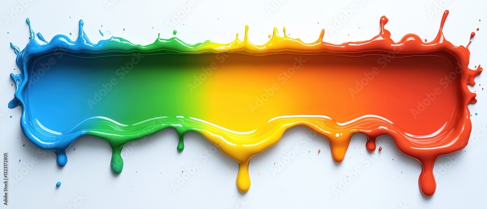 Poster a vibrant splash of paint in rainbow colors, creating a visually appealing gradient with drips at th