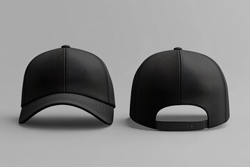 Blank black baseball cap mockup front and back view